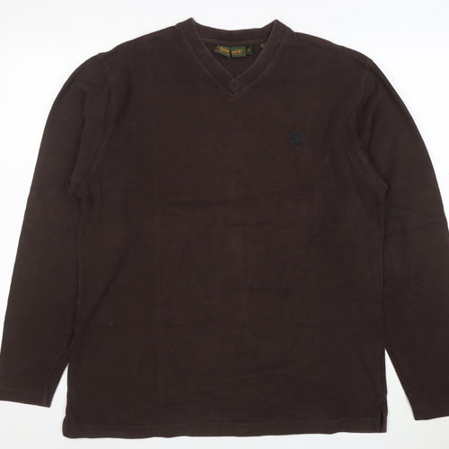 Timberland Men’s Brown V-Neck Cotton Pullover Sweatshirt Size M