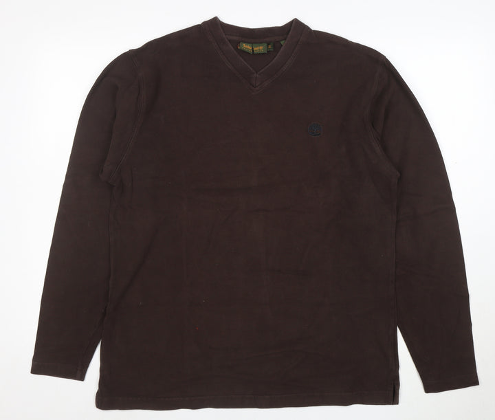 Timberland Men’s Brown V-Neck Cotton Pullover Sweatshirt Size M