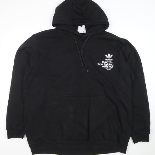 adidas Mens Black 2XL Pullover Hoodie Graphic Print Fleece