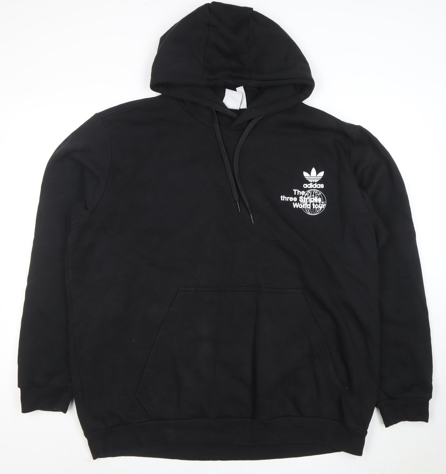 adidas Mens Black 2XL Pullover Hoodie Graphic Print Fleece