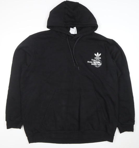 adidas Mens Black 2XL Pullover Hoodie Graphic Print Fleece