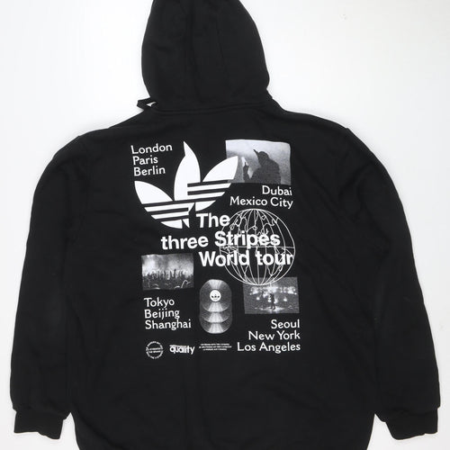 adidas Mens Black 2XL Pullover Hoodie Graphic Print Fleece
