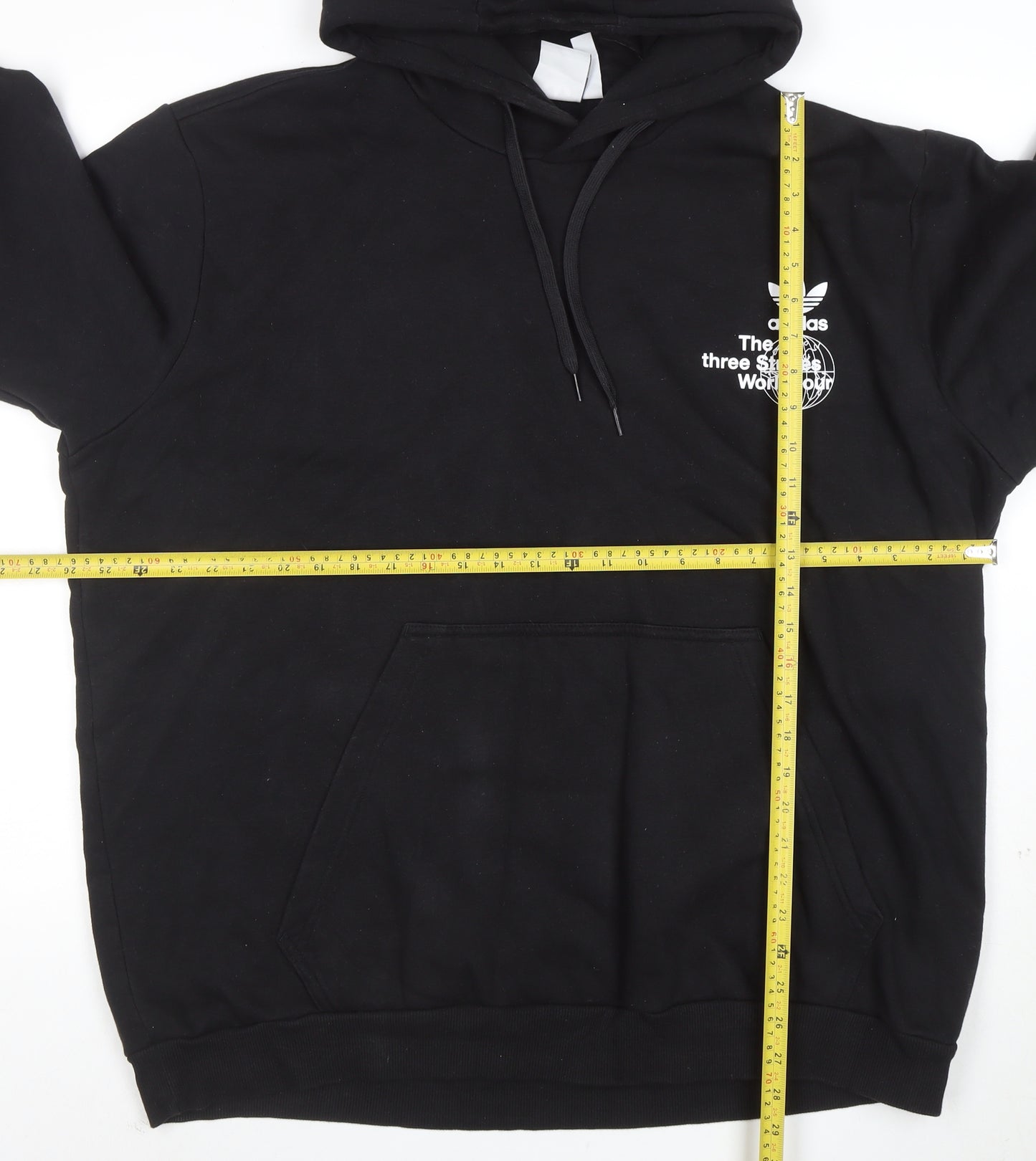 adidas Mens Black 2XL Pullover Hoodie Graphic Print Fleece