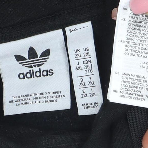 adidas Mens Black 2XL Pullover Hoodie Graphic Print Fleece