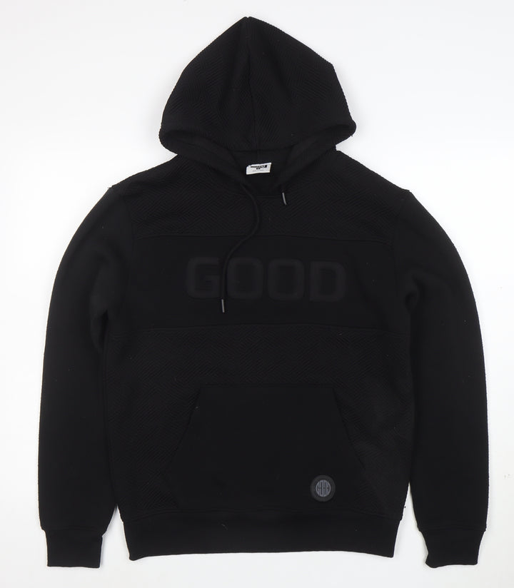 GHG Men's Black Pullover Hoodie S Hooded Kangaroo Pocket Logo