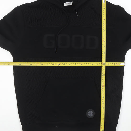 GHG Men's Black Pullover Hoodie S Hooded Kangaroo Pocket Logo