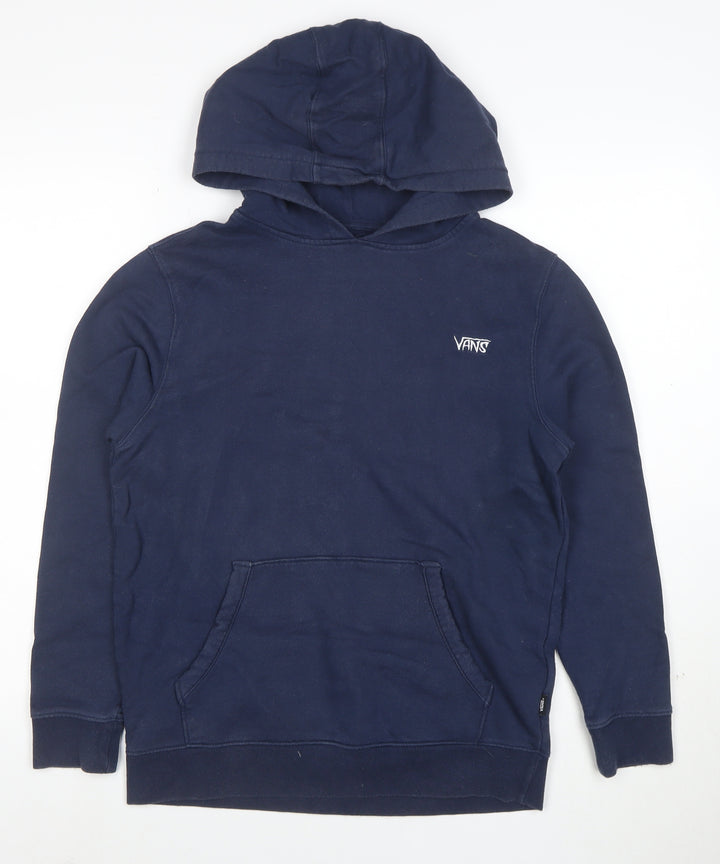 Vans Boys Navy Blue Pullover Hoodie Large Cotton Casual Logo Sweatshirt