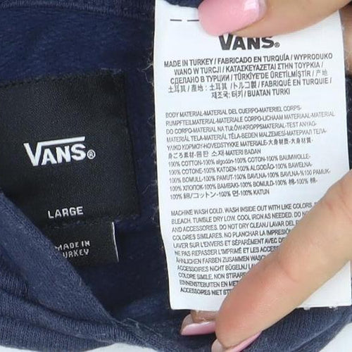 Vans Boys Navy Blue Pullover Hoodie Large Cotton Casual Logo Sweatshirt