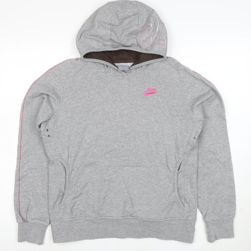 Nike Womens Grey Hoodie L Pullover 80% Cotton Logo Winged Design
