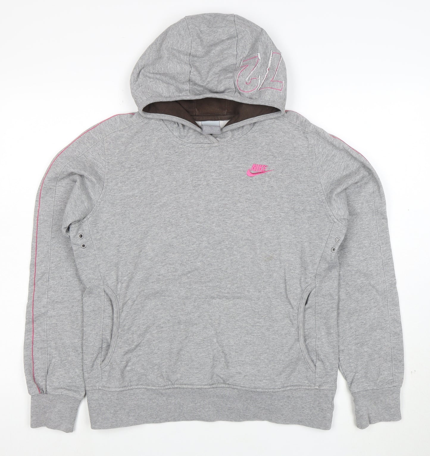 Nike Womens Grey Hoodie L Pullover 80% Cotton Logo Winged Design