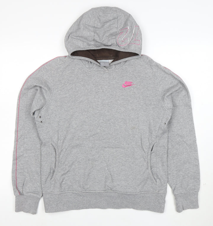 Nike Womens Grey Hoodie L Pullover 80% Cotton Logo Winged Design