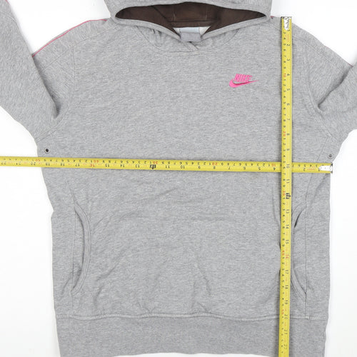 Nike Womens Grey Hoodie L Pullover 80% Cotton Logo Winged Design
