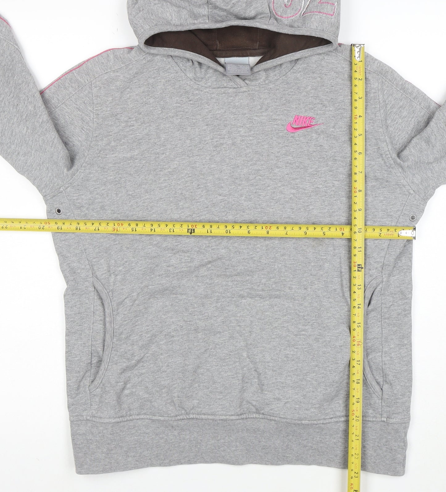 Nike Womens Grey Hoodie L Pullover 80% Cotton Logo Winged Design