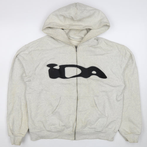 IDA Women Beige Full Zip Hoodie Medium Logo Graphic Cotton Casual