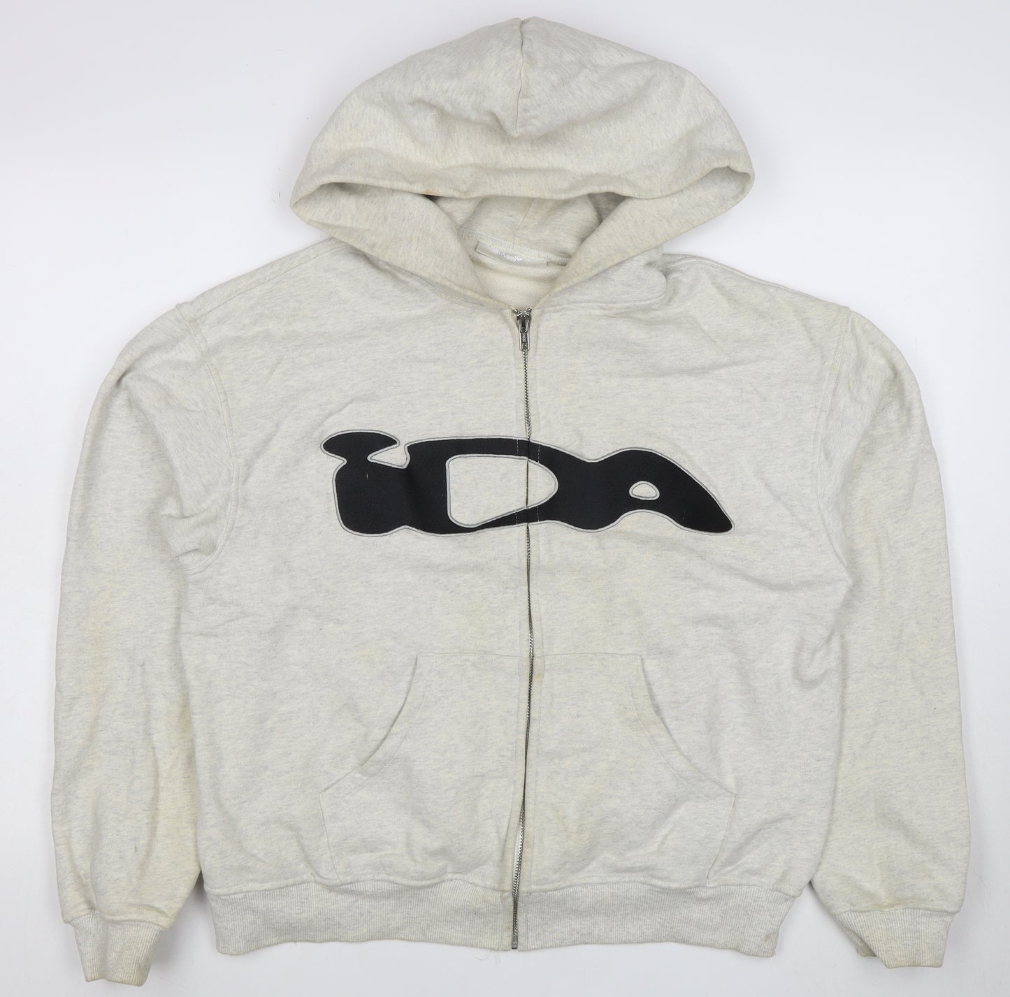 IDA Women Beige Full Zip Hoodie Medium Logo Graphic Cotton Casual