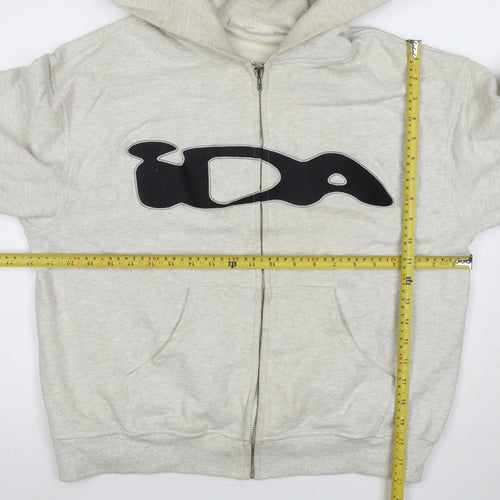 IDA Women Beige Full Zip Hoodie Medium Logo Graphic Cotton Casual