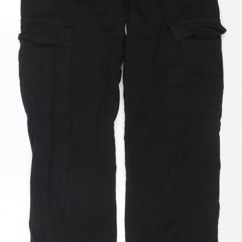 STR Womens Black Cotton Cargo Trousers M Regular Fit Pockets