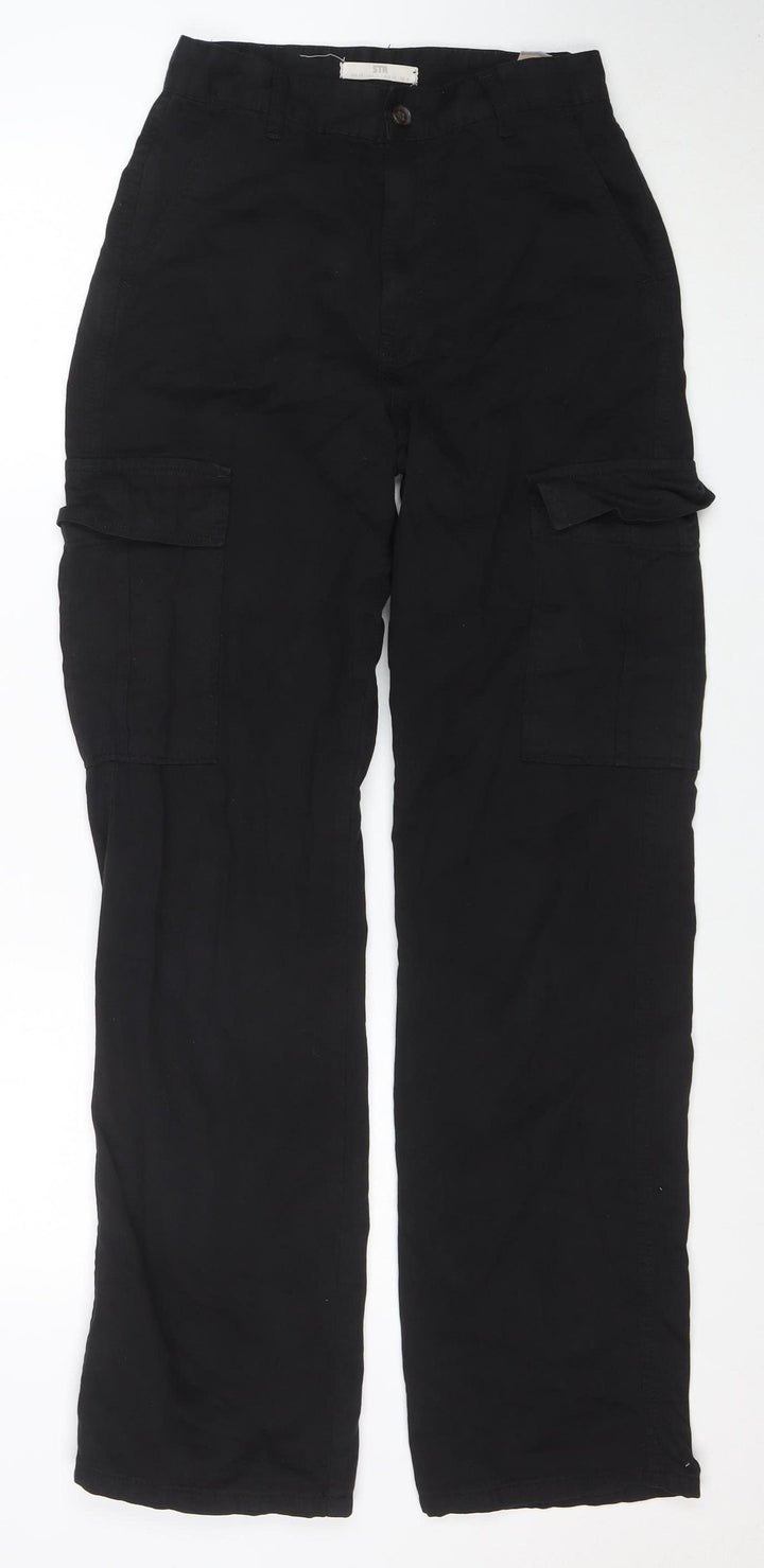 STR Womens Black Cotton Cargo Trousers M Regular Fit Pockets