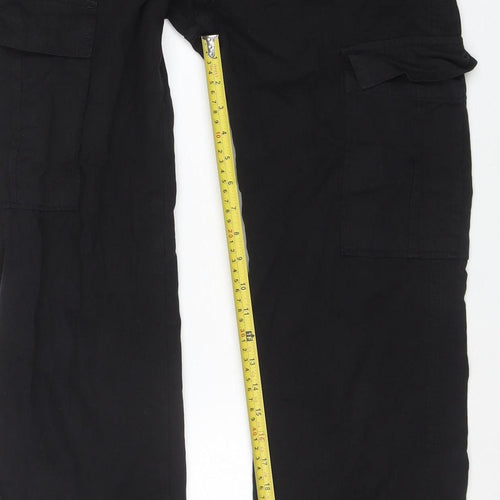 STR Womens Black Cotton Cargo Trousers M Regular Fit Pockets