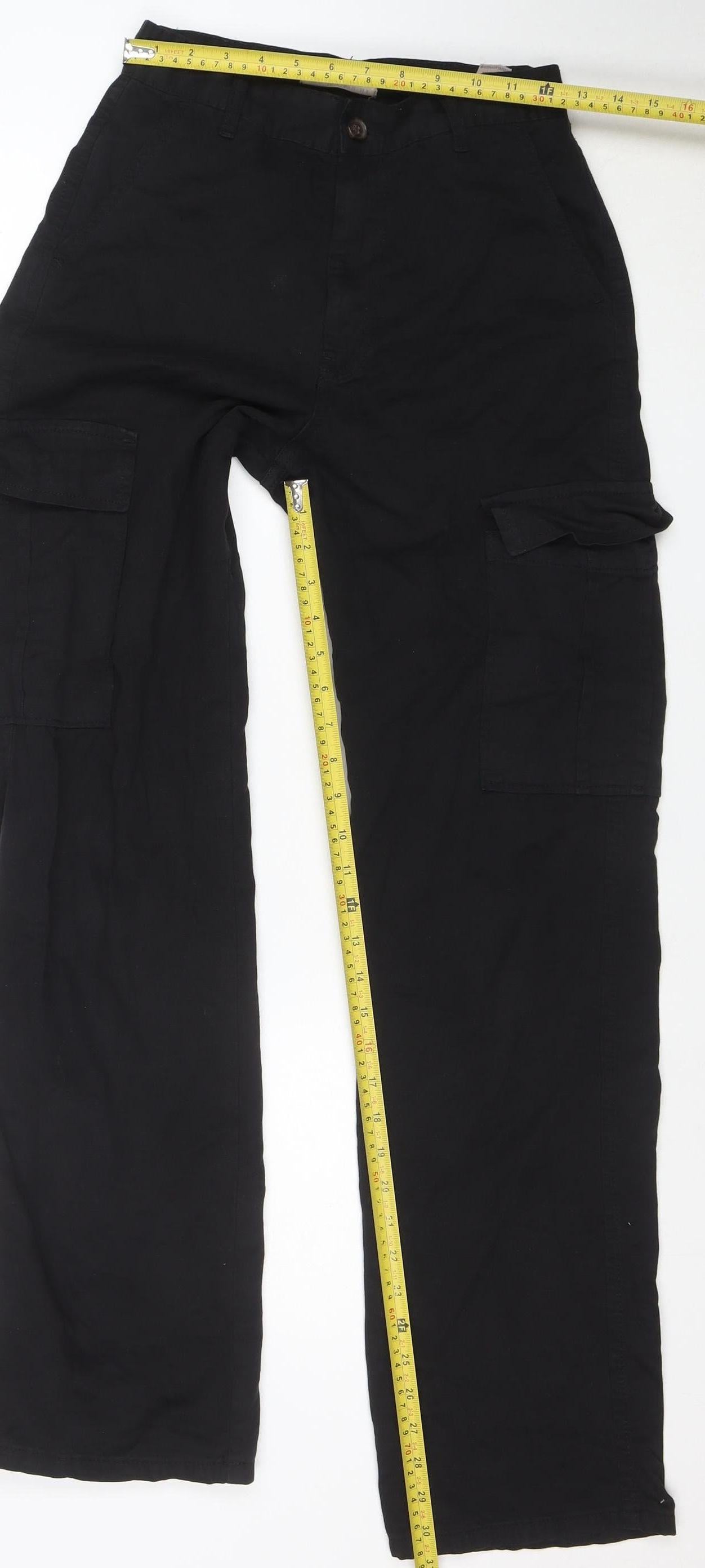 STR Womens Black Cotton Cargo Trousers M Regular Fit Pockets