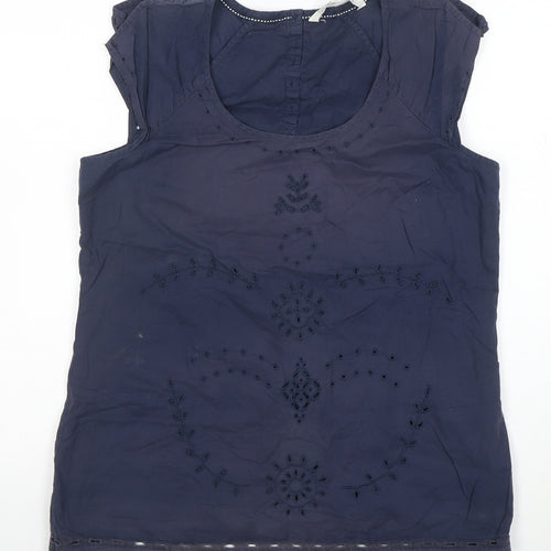 Fat Face Women's Blue Embroidered Cotton Sleeveless Tunic Blouse Size 12