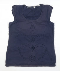 Fat Face Women's Blue Embroidered Cotton Sleeveless Tunic Blouse Size 12