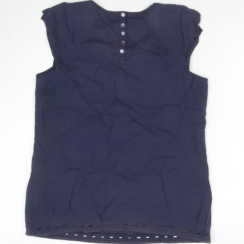 Fat Face Women's Blue Embroidered Cotton Sleeveless Tunic Blouse Size 12