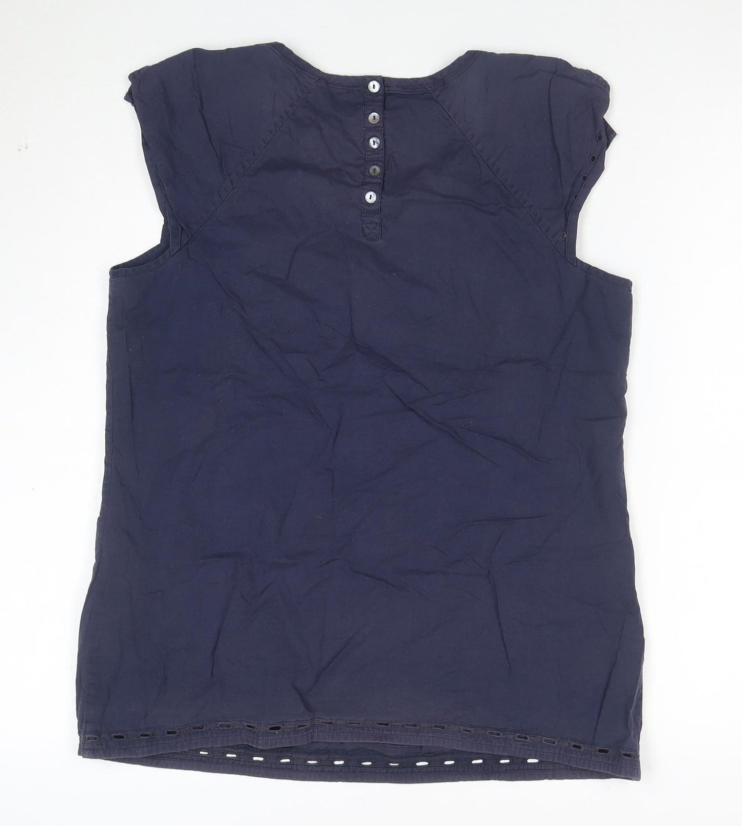 Fat Face Women's Blue Embroidered Cotton Sleeveless Tunic Blouse Size 12