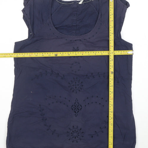 Fat Face Women's Blue Embroidered Cotton Sleeveless Tunic Blouse Size 12