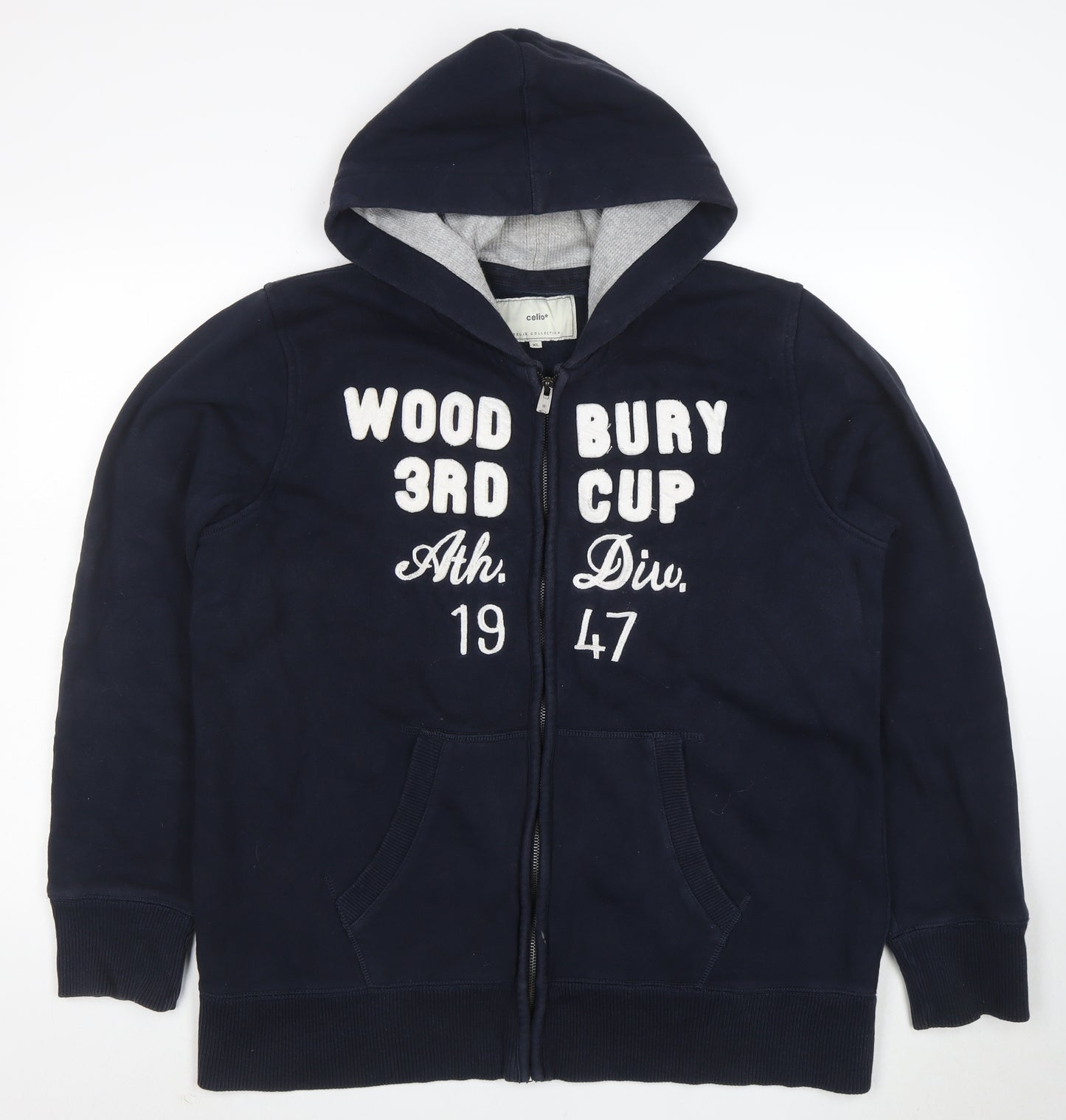 Celio Men’s Blue Full Zip Hoodie XL Fleece Sports Hooded Top
