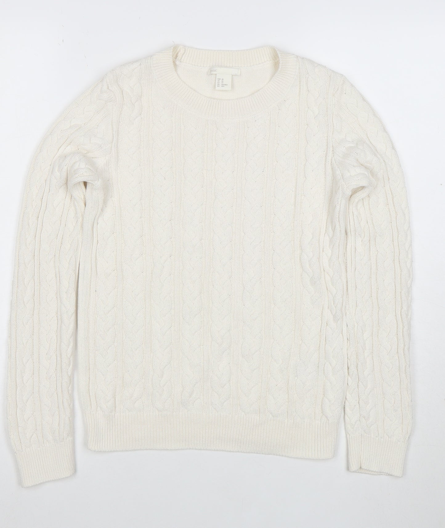 H&M Women Ivory Cable-Knit Cotton Blend Crew Neck Jumper XS