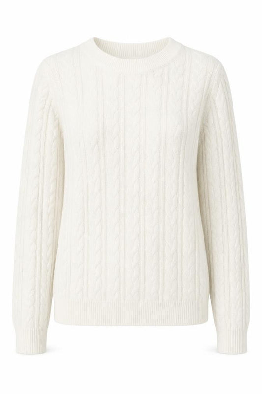 Front view of H&M Women Ivory Cable-Knit Cotton Blend Crew Neck Jumper XS