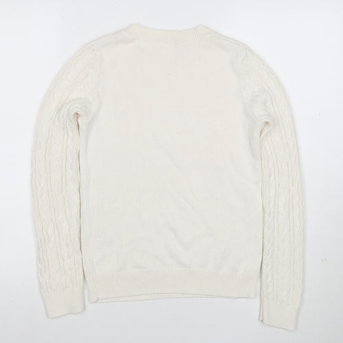 H&M Women Ivory Cable-Knit Cotton Blend Crew Neck Jumper XS