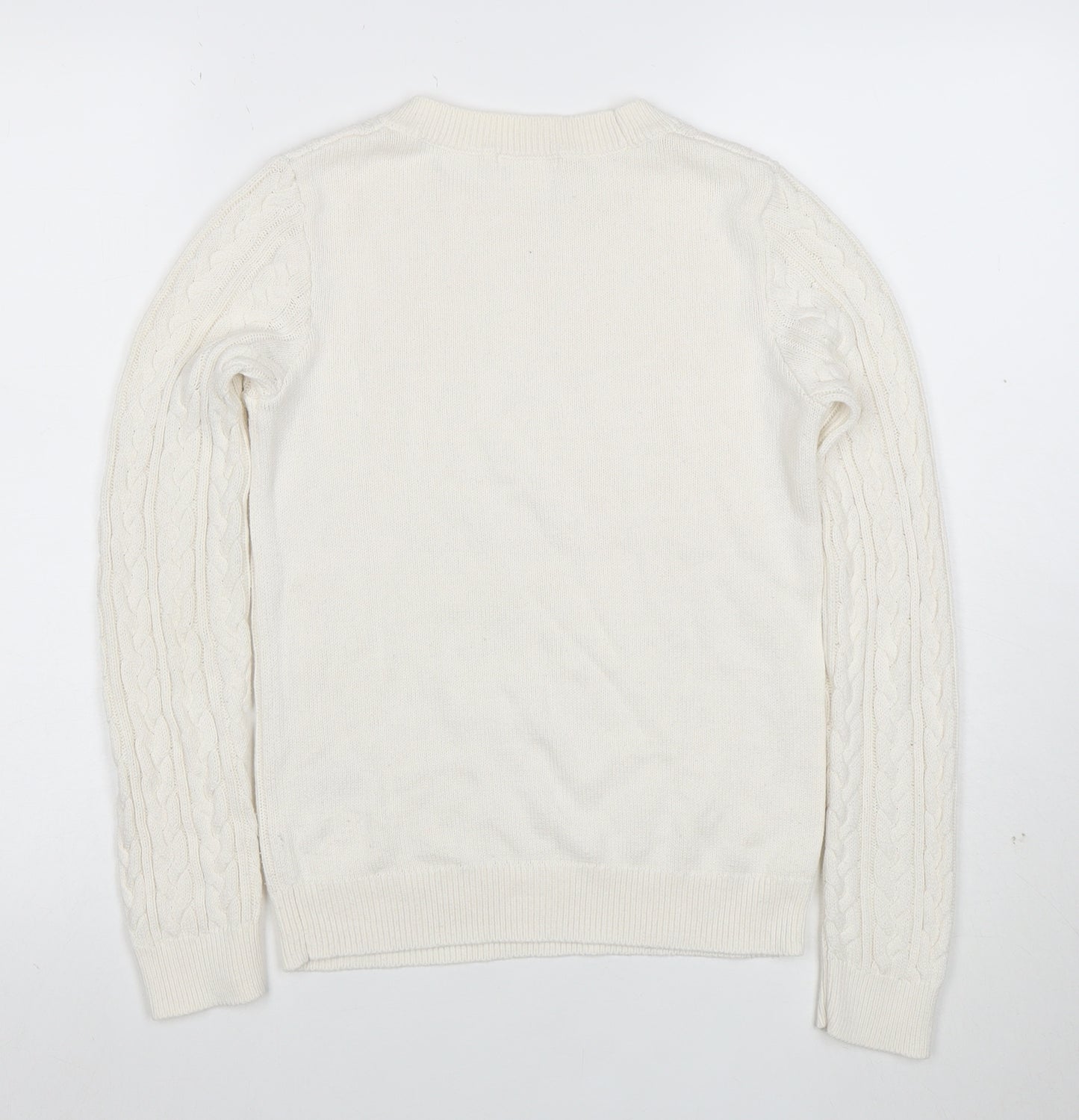 H&M Women Ivory Cable-Knit Cotton Blend Crew Neck Jumper XS