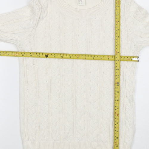 H&M Women Ivory Cable-Knit Cotton Blend Crew Neck Jumper XS