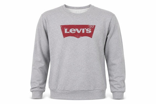 Front view of Levi's Men's Grey Logo Crew Neck Sweatshirt, size M