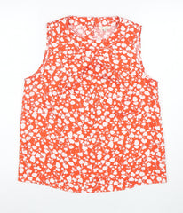 River Island Women's Orange Floral Sleeveless Blouse Size 10