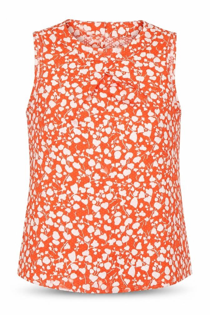 Front view of River Island Women's Orange Floral Sleeveless Blouse, size 10