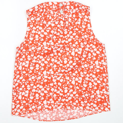 River Island Women's Orange Floral Sleeveless Blouse Size 10