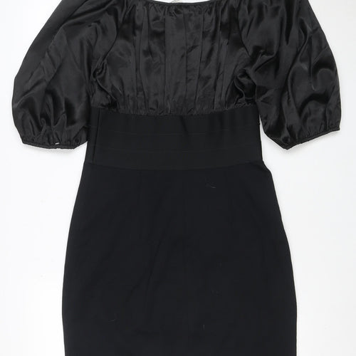 Studio M Women Black M Off Shoulder Puff Sleeve Bodycon Dress