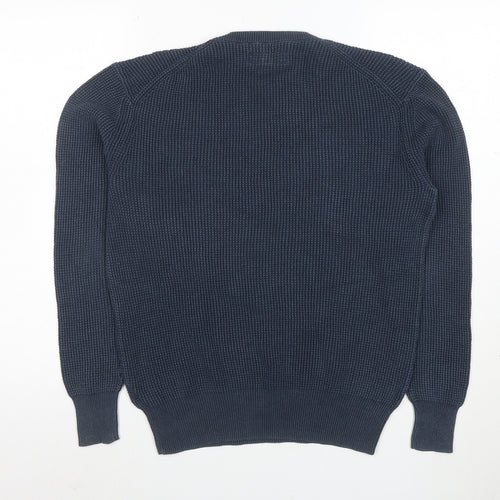 AllSaints Mens Blue Cotton Waffle-Knit Crew Neck Jumper XS