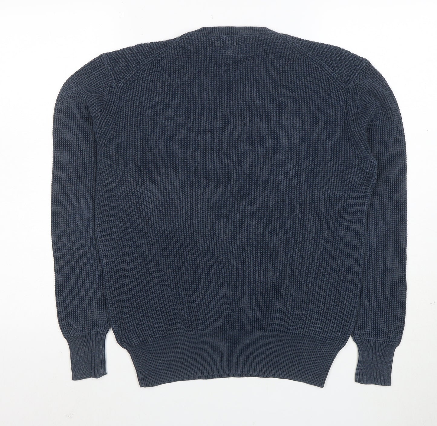 AllSaints Mens Blue Cotton Waffle-Knit Crew Neck Jumper XS