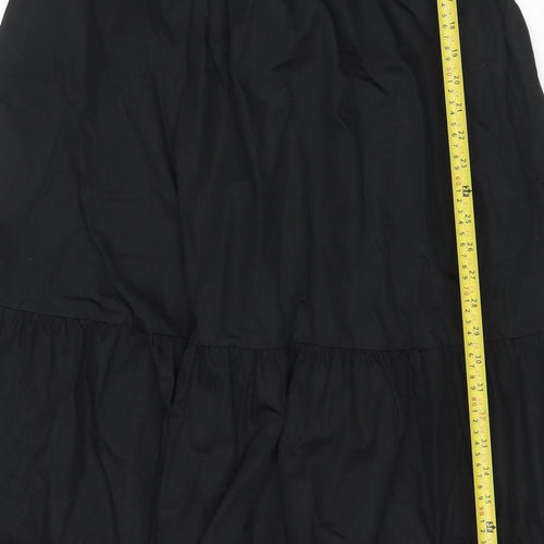 ZARA Women Black Puff Sleeve Smocked A-Line Midi Dress Size L