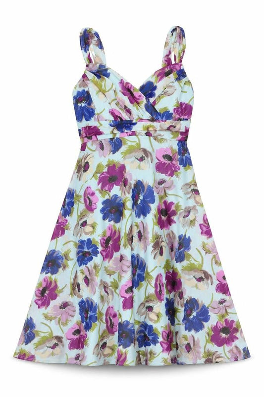 Front view of Debut Women's Multicoloured Floral Chiffon Fit & Flare Dress, size 10