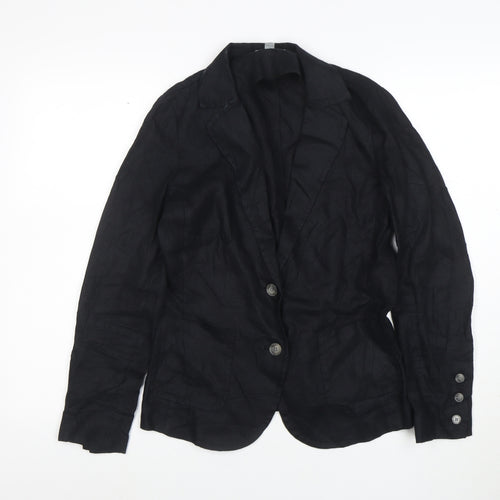 PURE Collection Women Black Linen Blazer UK 8 Single Breasted