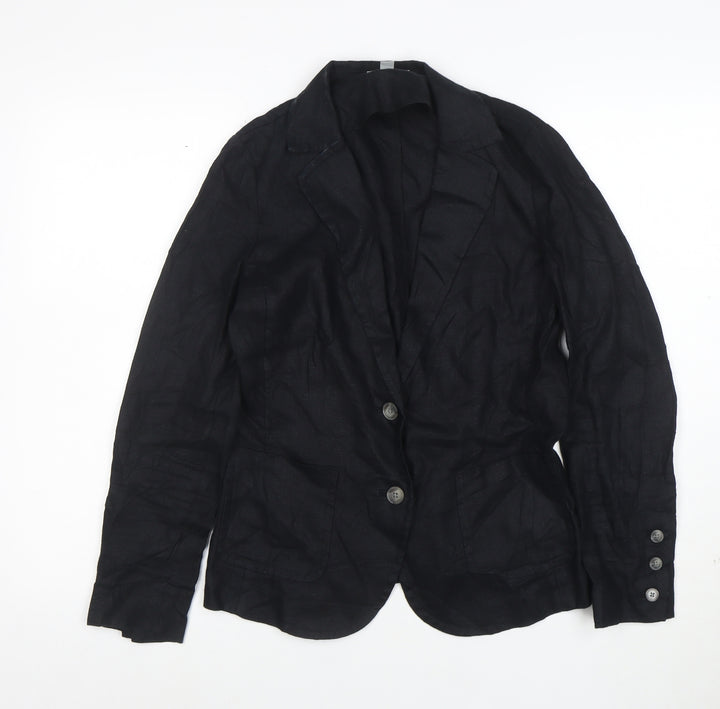 PURE Collection Women Black Linen Blazer UK 8 Single Breasted