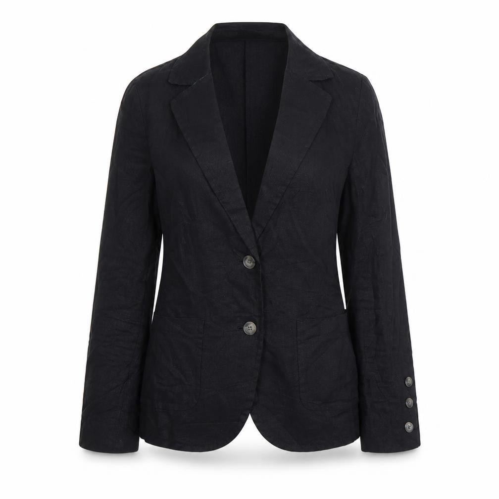 Front view of PURE Collection Women Black Linen Blazer UK 8 Single Breasted