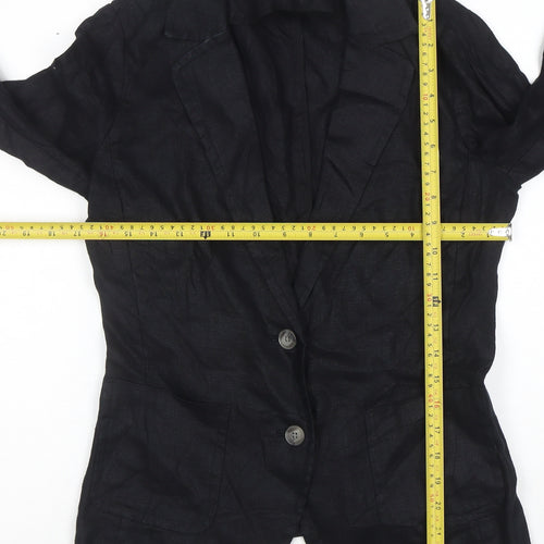 PURE Collection Women Black Linen Blazer UK 8 Single Breasted