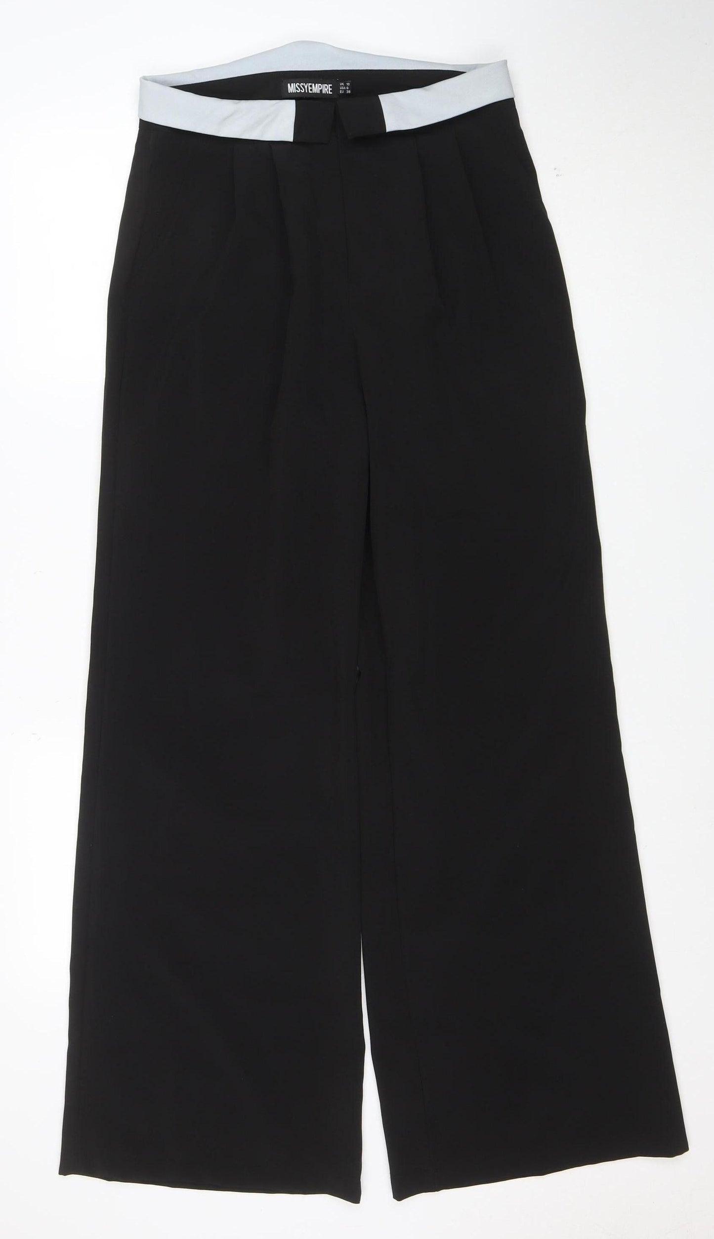 MissyEmpire Women's Black Wide-Leg Crepe Trousers Size 10