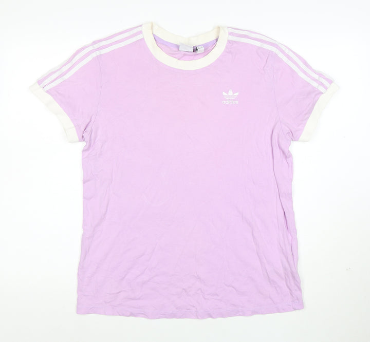 Adidas Womens Purple Ringer T-Shirt Size 10 Short Sleeve Cotton Top